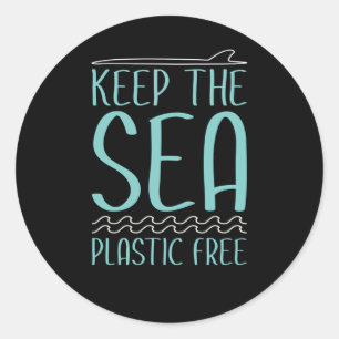 Behålla av plastfri havsyta runt klistermärke
