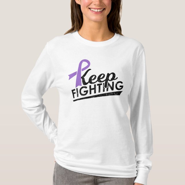 Behålla Bekämpning av Lila Ribbon Awareness T Shirt (Framsida)