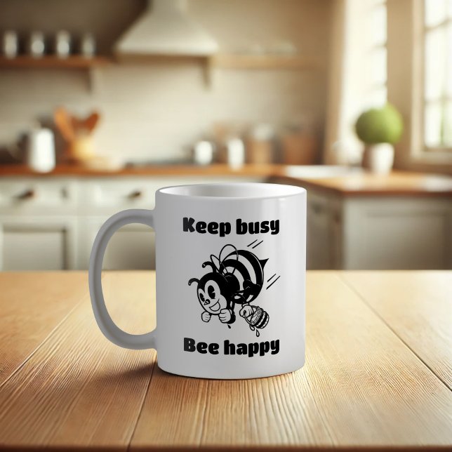 Behålla Busy BE Lycklig Busy Bee Motivational Teck Kaffemugg (Skapare uppladdad)