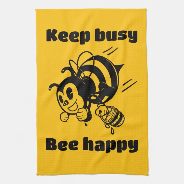 Behålla Busy BE Lycklig Busy Bee Motivational Teck Kökshandduk (Vertikal)