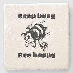Behålla Busy BE Lycklig Busy Bee Motivational Teck Stenunderlägg