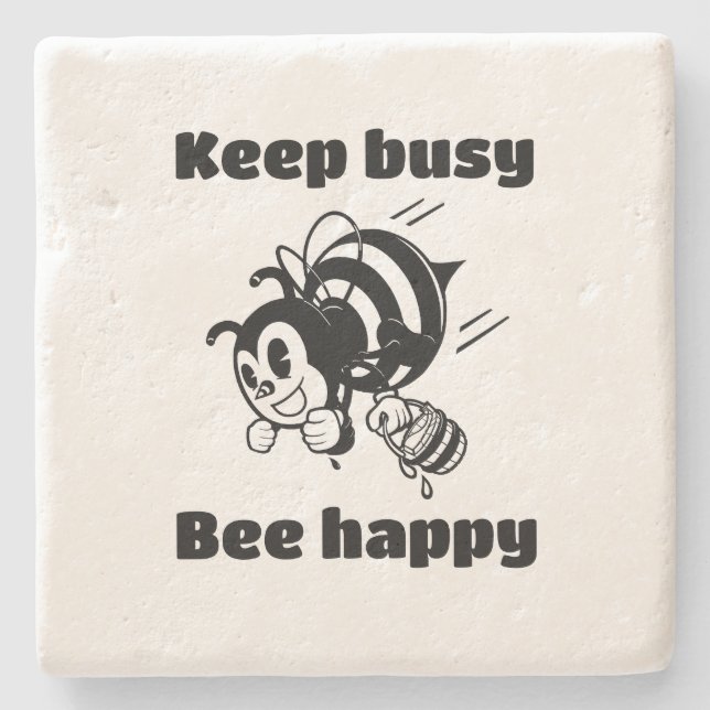 Behålla Busy BE Lycklig Busy Bee Motivational Teck Stenunderlägg (Framsidan)