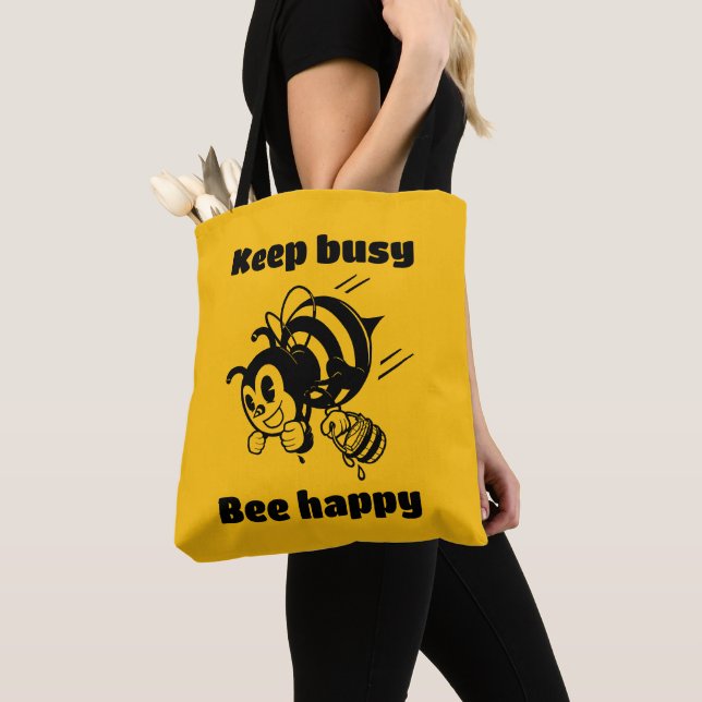Behålla Busy BE Lycklig Busy Bee Motivational Teck Tygkasse (Närbild)