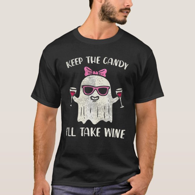 Behålla Candy jag tar Vin Funny Halloween Girl T Shirt (Framsida)