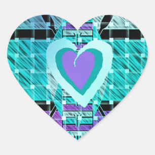 Behålla: Cyan Heart & Clarity Mönster Art Hjärtformat Klistermärke