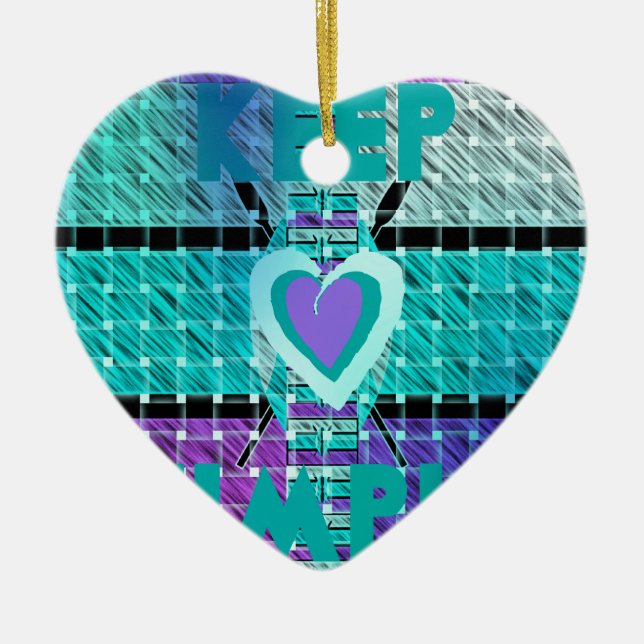 Behålla: Cyan Heart & Clarity Mönster Art Julgransprydnad Keramik (Framsidan)