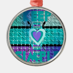 Behålla: Cyan Heart & Clarity Mönster Art Julgransprydnad Metall