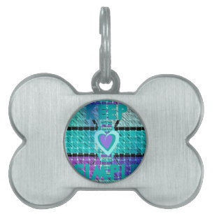 Behålla: Cyan Heart & Clarity Mönster Art Namnbricka Husdjur