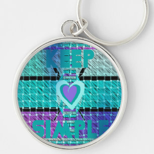 Behålla: Cyan Heart & Clarity Mönster Art Rund Silverfärgad Nyckelring