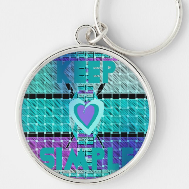 Behålla: Cyan Heart & Clarity Mönster Art Rund Silverfärgad Nyckelring (Framsidan)