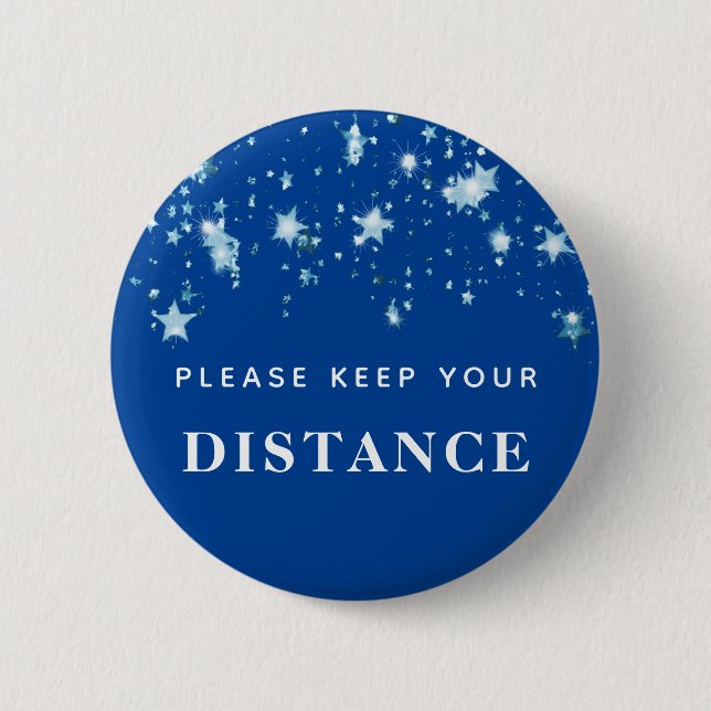 Behålla din avstånd, roliga 19 blanka stjärnor blå knapp (Framsida)