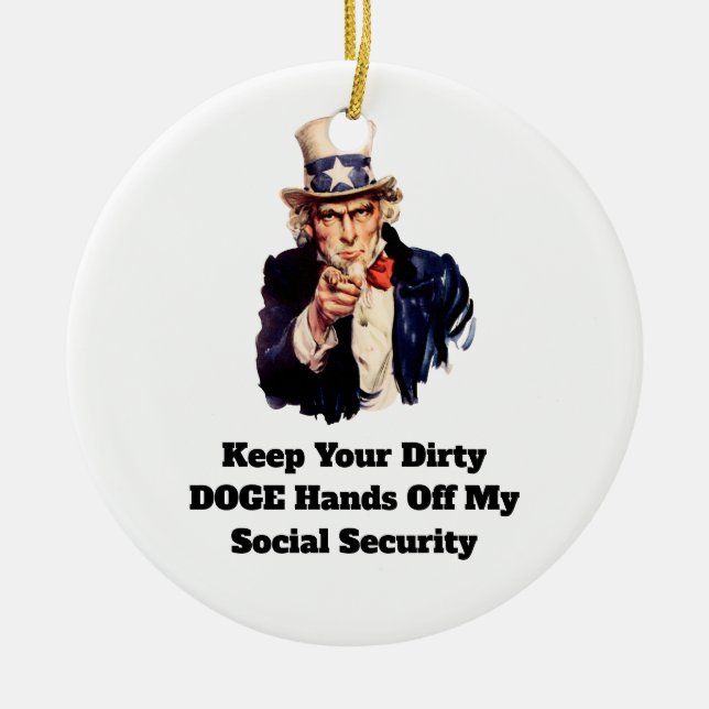 Behålla din Dirty DOGE Händer av min Social-säkerh Julgransprydnad Keramik (Framsidan)