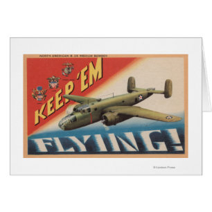 Behålla "Em Flies/B-25 Medium Bomber (flygplan) Hälsningskort