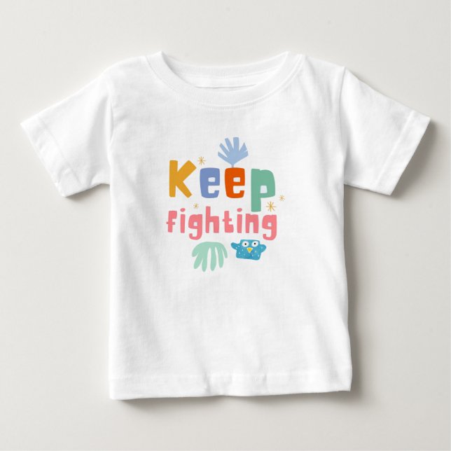 Behålla Fighting Print Typography White Kids T Shirt (Framsida)