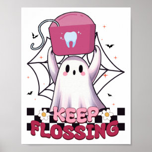 Behålla Flossing Ghost Groovy Dental Hygiene Hallo Poster