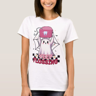 Behålla Flossing Ghost Groovy Dental Hygiene Hallo T Shirt