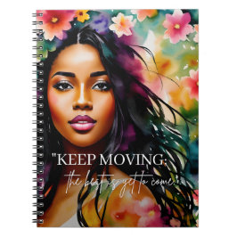 Behålla Flytta Melanin Woman Encouragement Quote Anteckningsbok