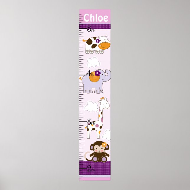Behålla för lila Girl Girl Animals Growth Chart vi Poster (Framsidan)