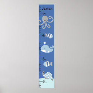 Behålla för Ocean Sea Life Blue Grått Growth Chart Poster