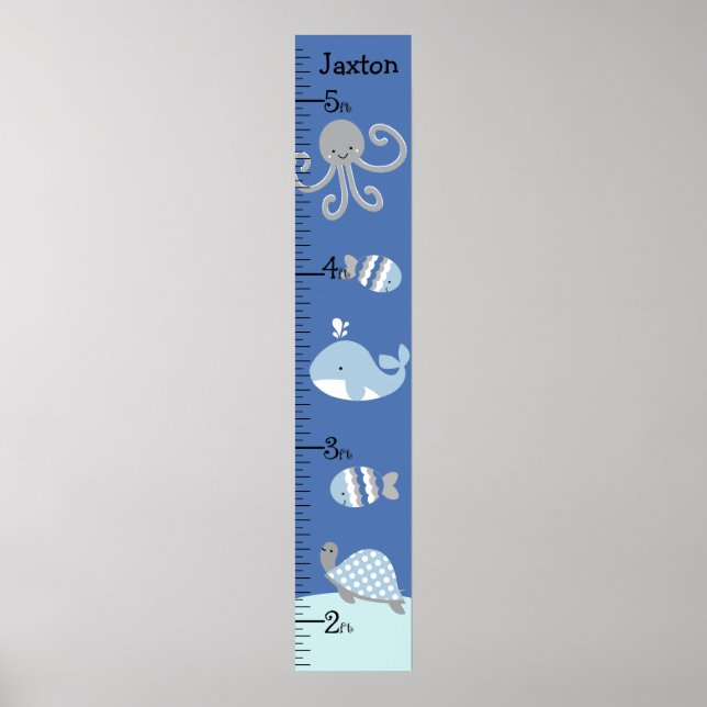 Behålla för Ocean Sea Life Blue Grått Growth Chart Poster (Framsidan)