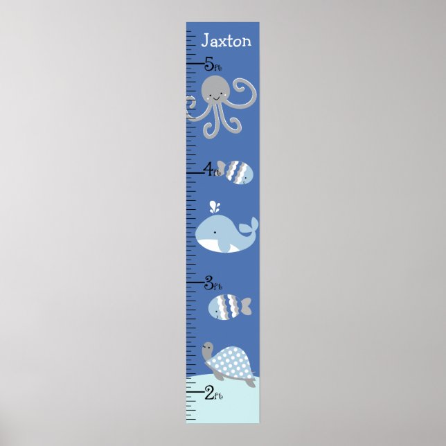 Behålla för Ocean Sea Life Blue Grått Growth Chart Poster (Framsidan)