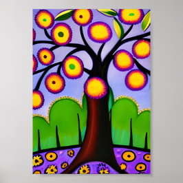 Behålla i Touch | Whimsical Folk Art Träd Poster