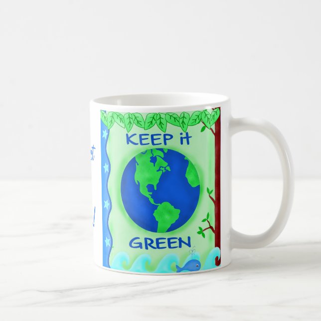 Behålla IT Grönt Spara Earth Environment Art Kaffemugg (Höger)