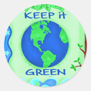 Behålla IT Grönt Spara Earth Environment Art Runt Klistermärke