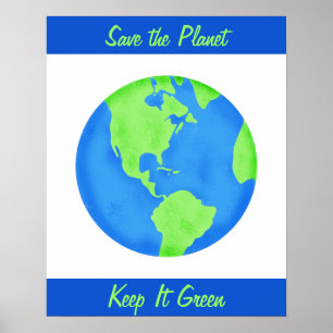 Behålla IT Grönt Spara Earth Environment Wall Art Poster