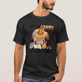 Behålla Jag tar Bokar Skeleton Pumpkin Fa. T Shirt