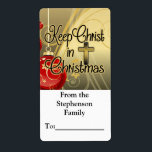 Behålla Kristi jul, Christian Gift Märkre Fraktsedel<br><div class="desc">Personligens etikettdekaler för presentkort,  Elegant guld,  svart och röd märkre med dekorationer och avslappnaden köper skriptet finare. Behålla Kristus är jul,  som namn antyder.</div>