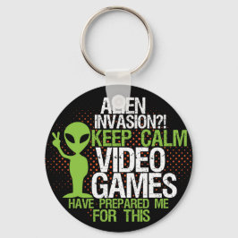 Behålla Lugn Alien Invasion Funny Gamers Keychain Nyckelring