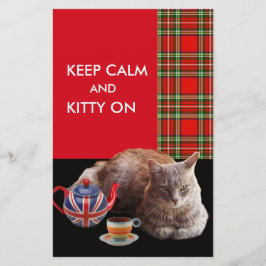 "BEHÅLLA LUGN AND KATTUNGE ON" ,RED TARTAN,CAT TEA BREVPAPPER