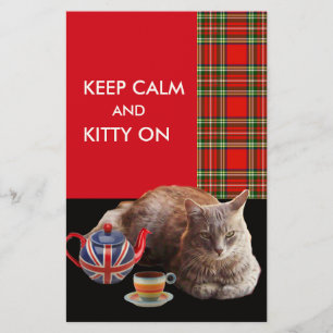 "BEHÅLLA LUGN AND KATTUNGE ON" ,RED TARTAN,CAT TEA BREVPAPPER
