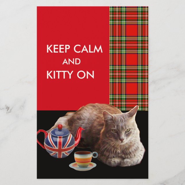 "BEHÅLLA LUGN AND KATTUNGE ON" ,RED TARTAN,CAT TEA BREVPAPPER (Framsida)