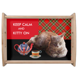 "BEHÅLLA LUGN AND KATTUNGE ON",RED TARTAN CAT TEA FRUKOSTBRICKA