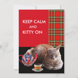 "BEHÅLLA LUGN AND KATTUNGE ON" ,RED TARTAN,CAT TEA INBJUDNINGAR