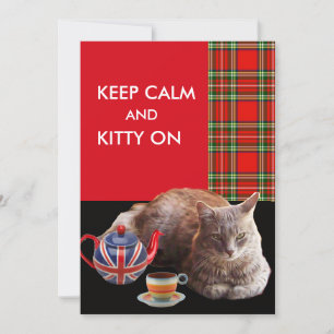 "BEHÅLLA LUGN AND KATTUNGE ON" ,RED TARTAN,CAT TEA INBJUDNINGAR