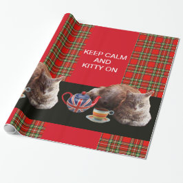 "BEHÅLLA LUGN AND KATTUNGE ON" ,RED TARTAN,CAT TEA PRESENTPAPPER