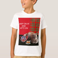 "BEHÅLLA LUGN AND KATTUNGE ON" ,RED TARTAN,CAT TEA