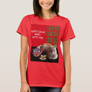 "BEHÅLLA LUGN AND KATTUNGE ON" ,RED TARTAN,CAT TEA TRÖJA