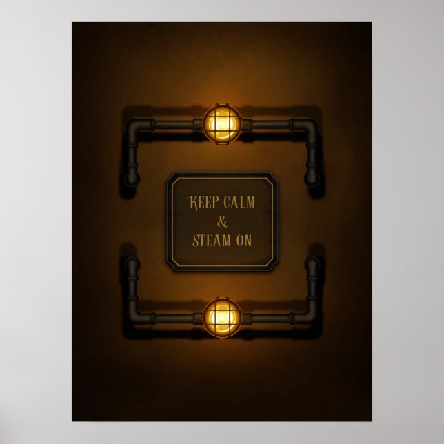 "Behålla Lugn & ånga på" Maskin Age Steampunk Poster (Framsidan)