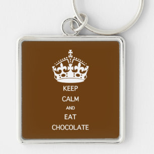 BEHÅLLA LUGN EAT CHOCOLATE FYRKANTIG SILVERFÄRGAD NYCKELRING