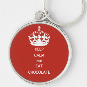 BEHÅLLA LUGN EAT CHOCOLATE RUND SILVERFÄRGAD NYCKELRING