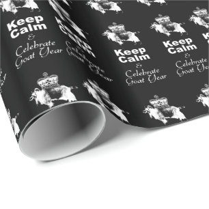 Behålla Lugn Firar Goat Year Black Wrapping Papper Presentpapper