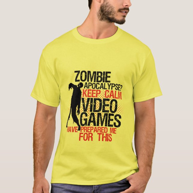 Behålla Lugn Funny Gamers T-shirt Zombie Apocalyps (Framsida)