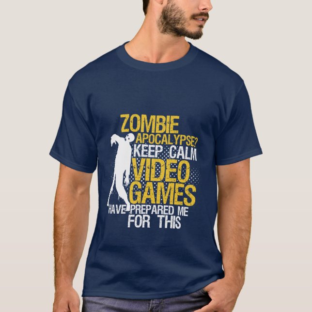 Behålla Lugn Funny Gaming T-shirt Zombie Apocalyps (Framsida)