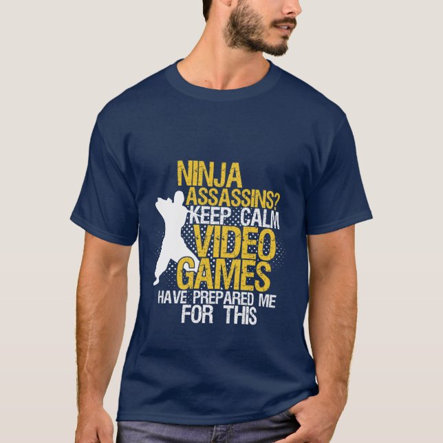 Behålla Lugn Funny Geeks och Gamers Ninja T-shirt (Framsida)