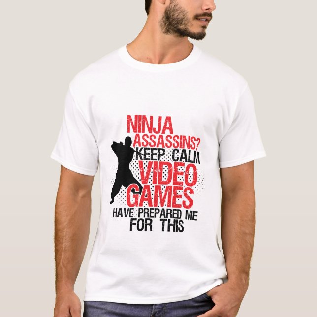 Behålla Lugn Funny Geeks och Gamers Ninja T-shirt (Framsida)
