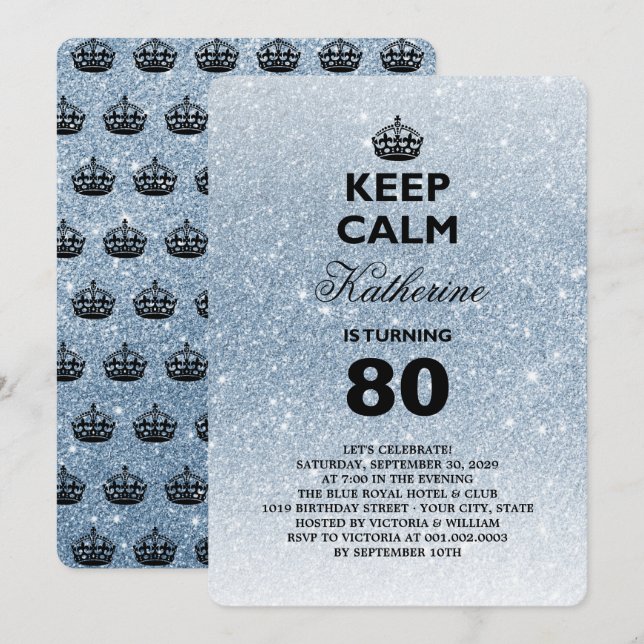 Behålla Lugn Glitter Milestone Födelsedagsfest Inb Inbjudningar (Fram/baksida)